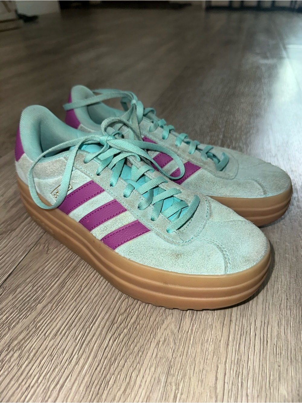 Adidas Gazelle Bold J Big Kid Sneakers Clear Mint Flash Pink Mint Rush Sz 5.5